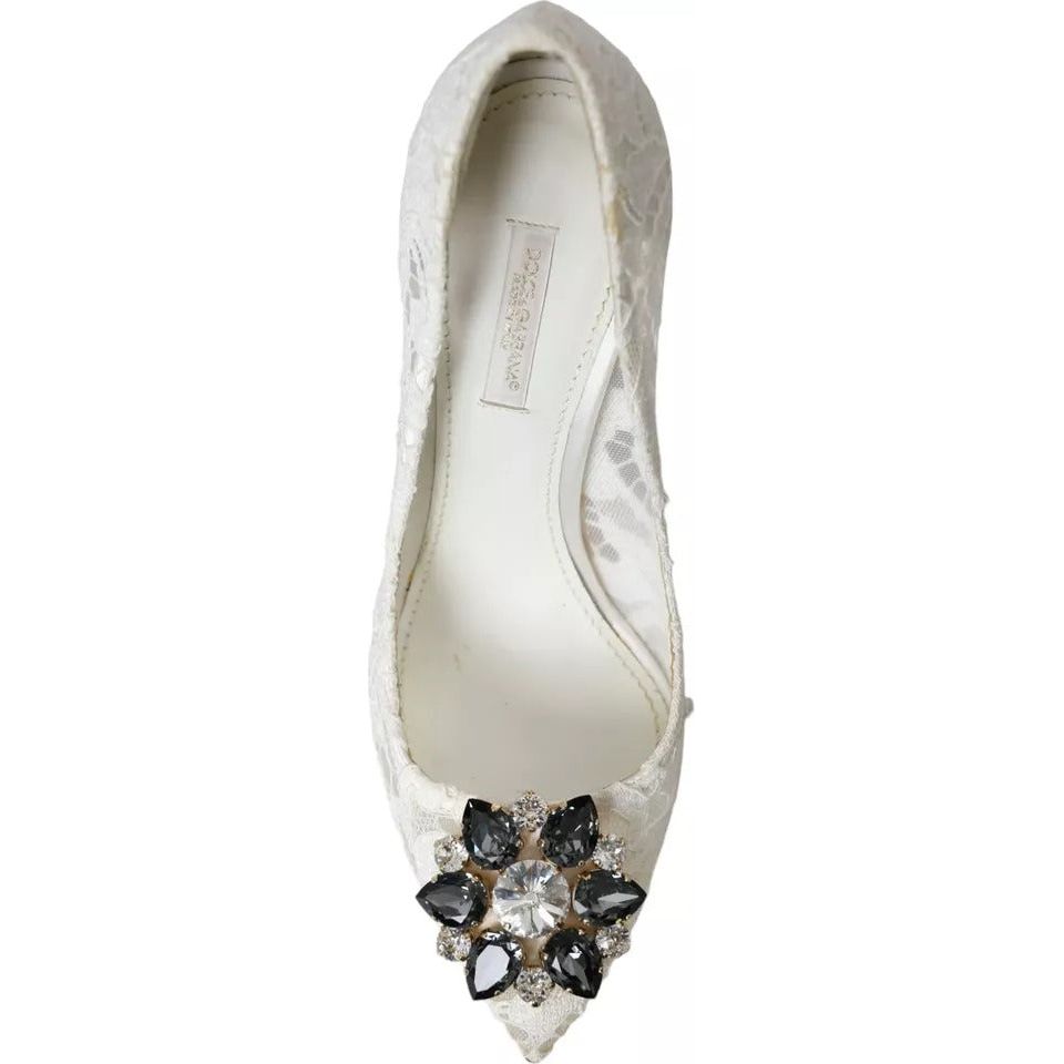 Dolce & Gabbana White Taormina Lace Crystal Heel Pumps Shoes Dolce & Gabbana