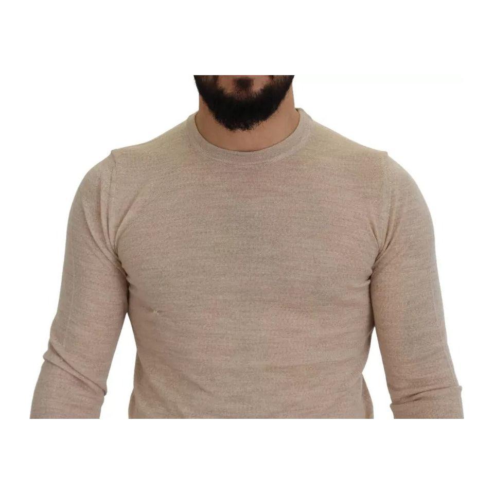 Dolce & Gabbana Beige Virgin Wool Crew Neck Pullover Sweater Dolce & Gabbana