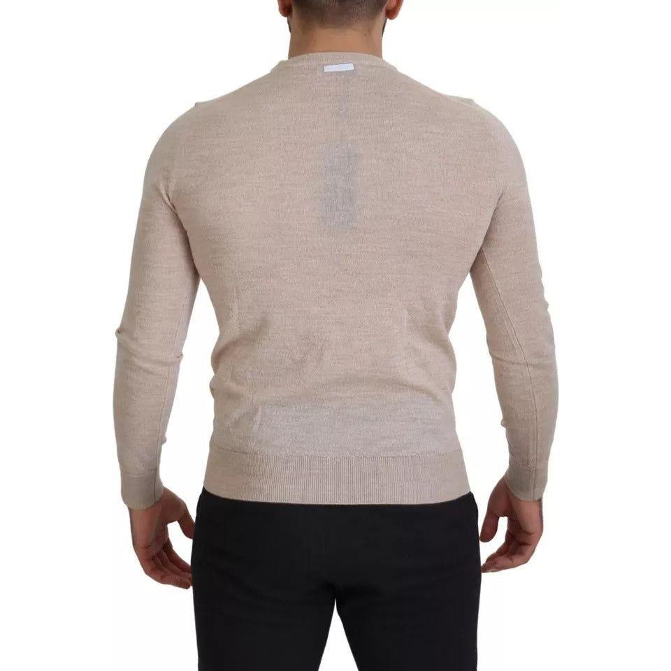 Dolce & Gabbana Beige Virgin Wool Crew Neck Pullover Sweater Dolce & Gabbana