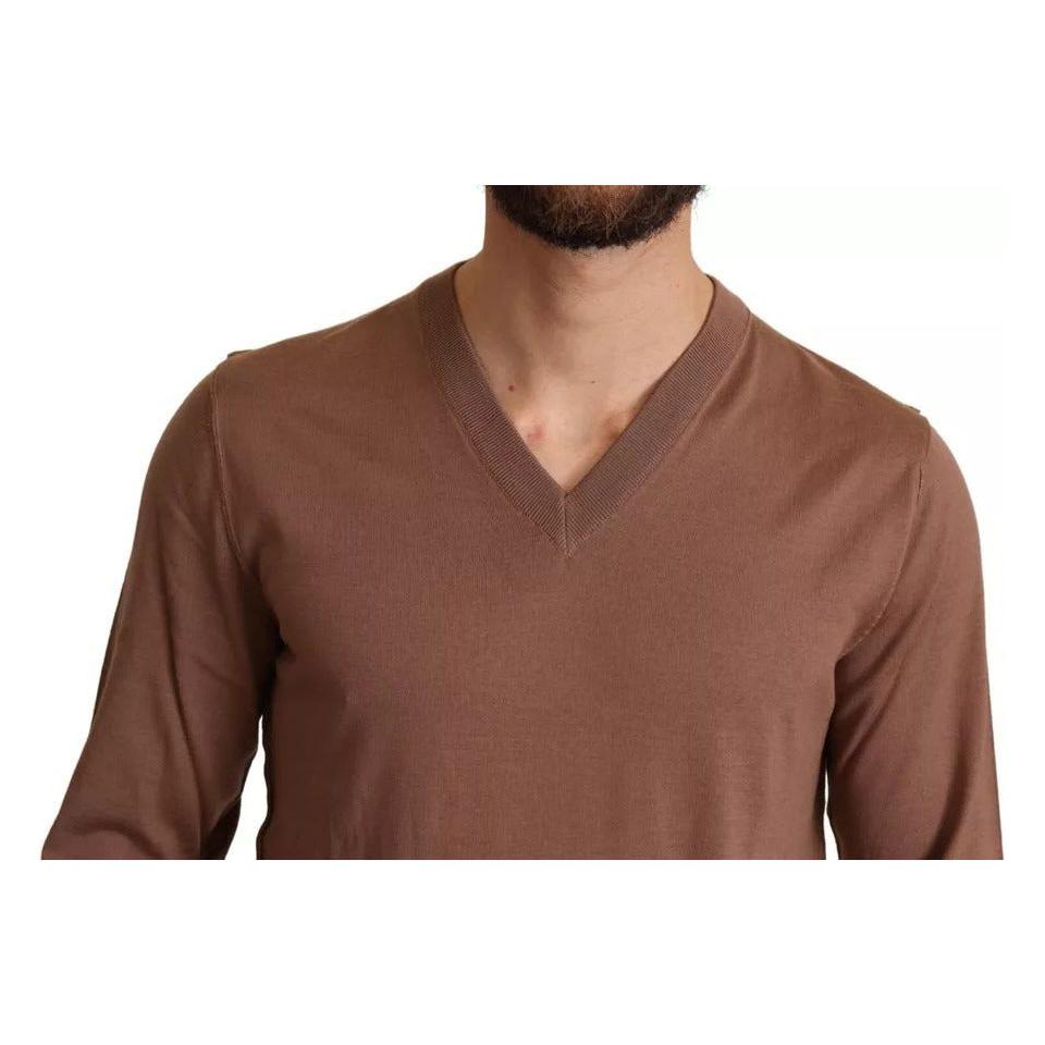 Dolce & Gabbana Brown Silk Cashmere Pullover Sweater Dolce & Gabbana