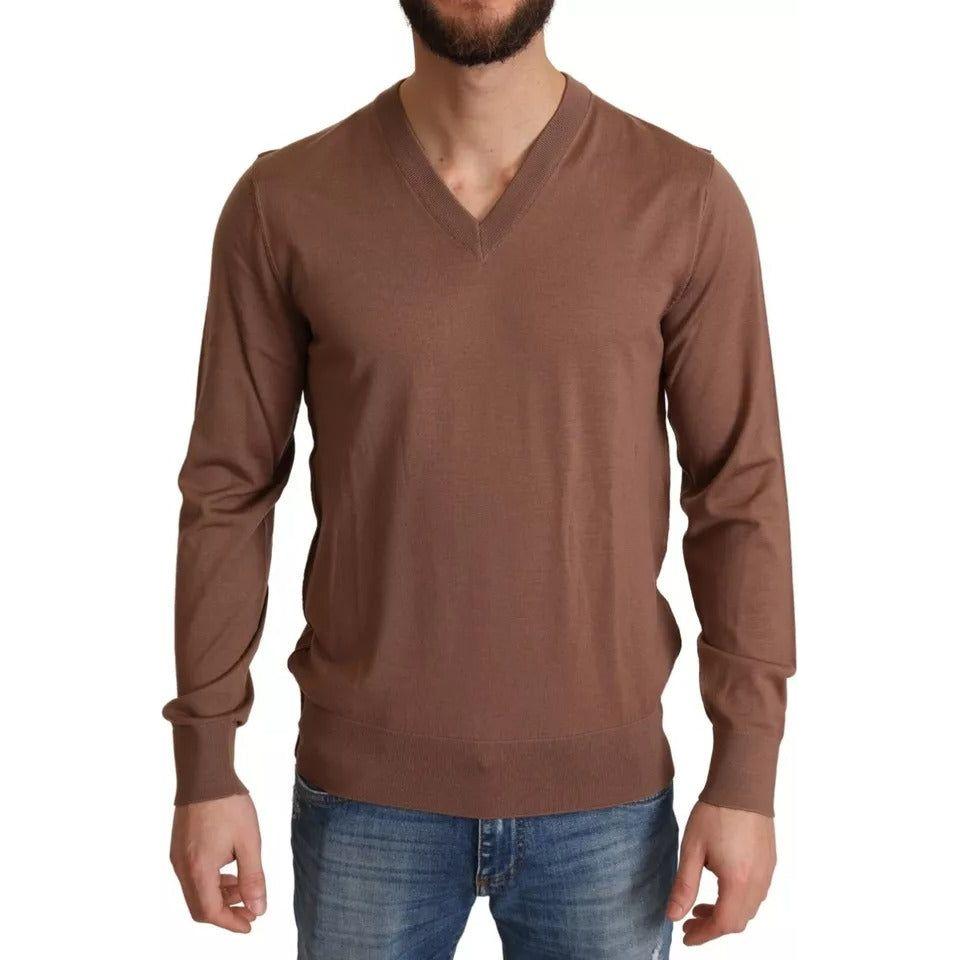 Dolce & Gabbana Brown Silk Cashmere Pullover Sweater Dolce & Gabbana