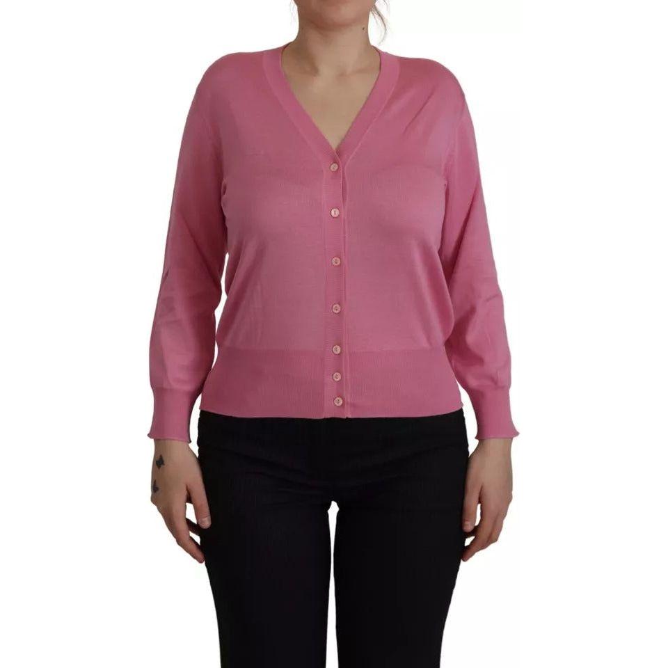 Dolce & Gabbana Pink 100% Silk Button Down Cardigan Sweater Dolce & Gabbana