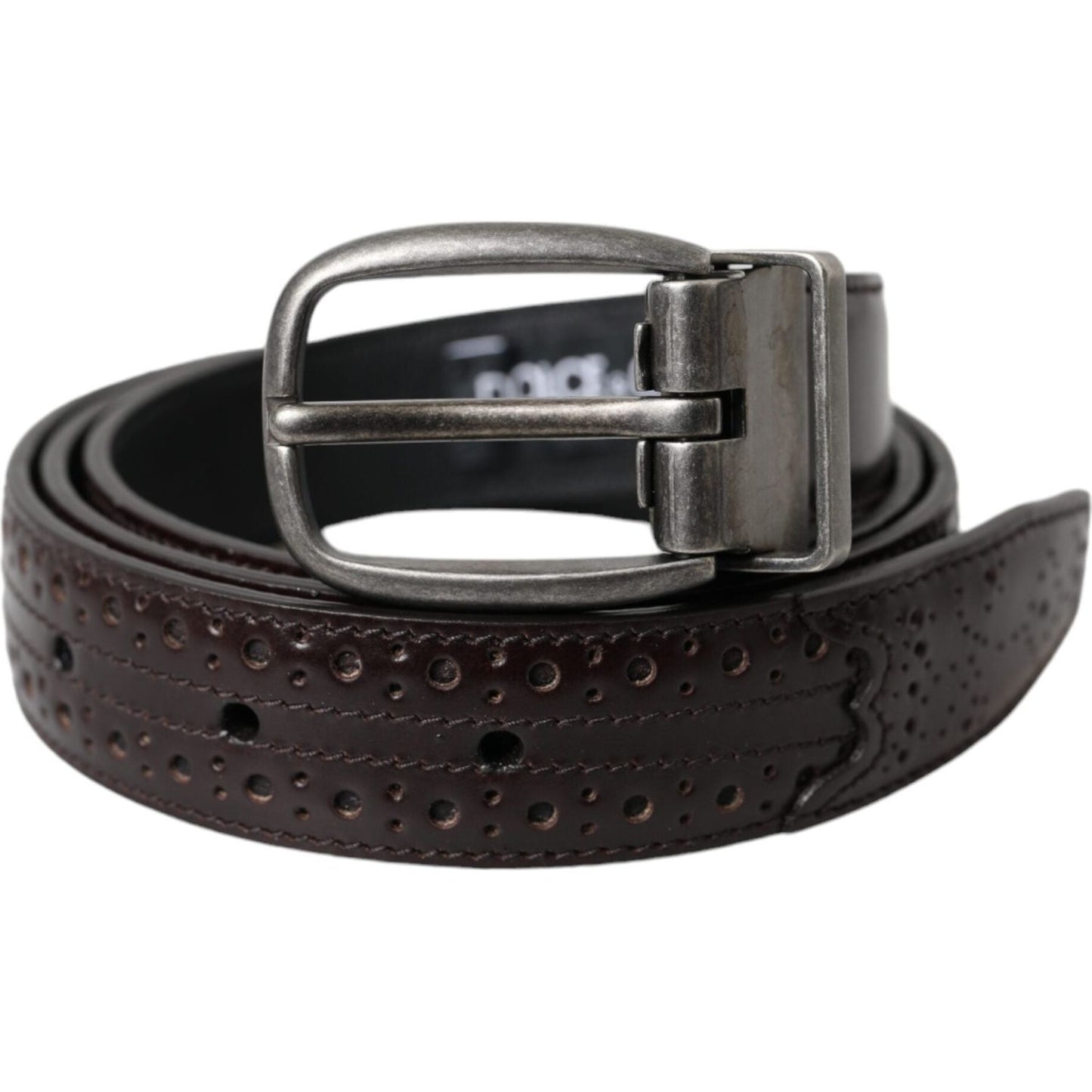 Dolce & Gabbana Dark Brown Perforated Leather Metal Buckle Belt Men Dolce & Gabbana