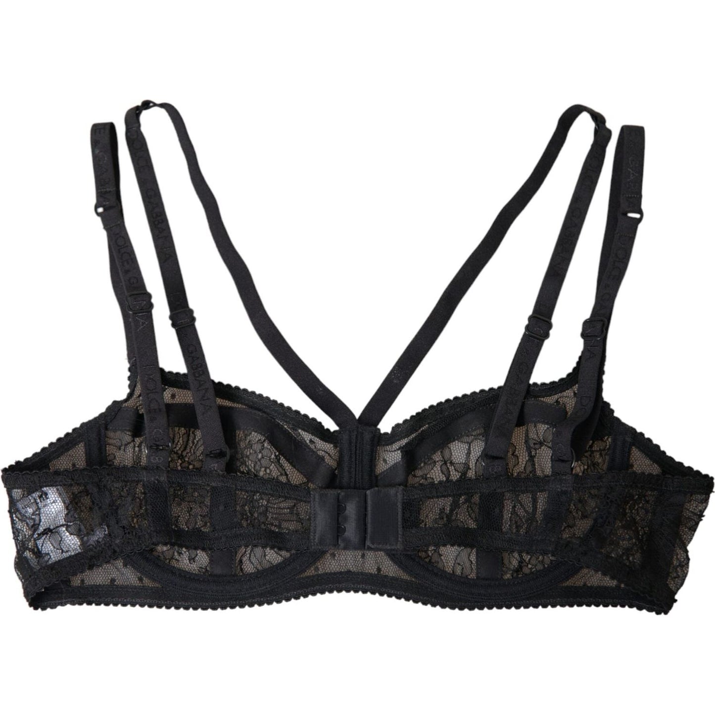 Dolce & Gabbana Black Floral Lace Nylon Balconcino Bra Underwear Dolce & Gabbana