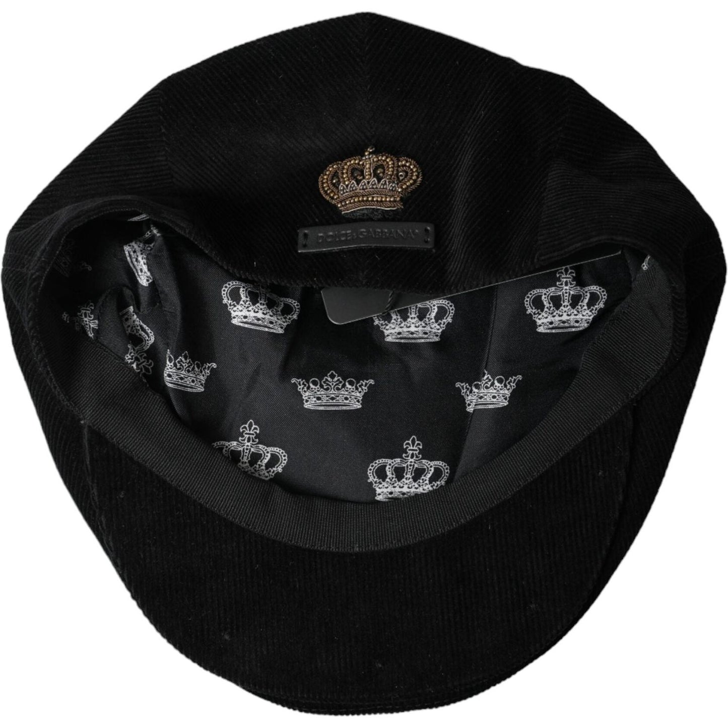 Dolce & Gabbana Black Corduroy Crown Newsboy Hat Men Dolce & Gabbana