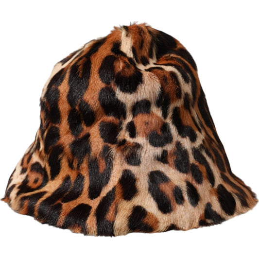 Dolce & Gabbana Brown Leopard Fur Women Bucket Hat Dolce & Gabbana