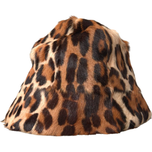 Dolce & Gabbana Brown Leopard Fur Women Bucket Hat Dolce & Gabbana