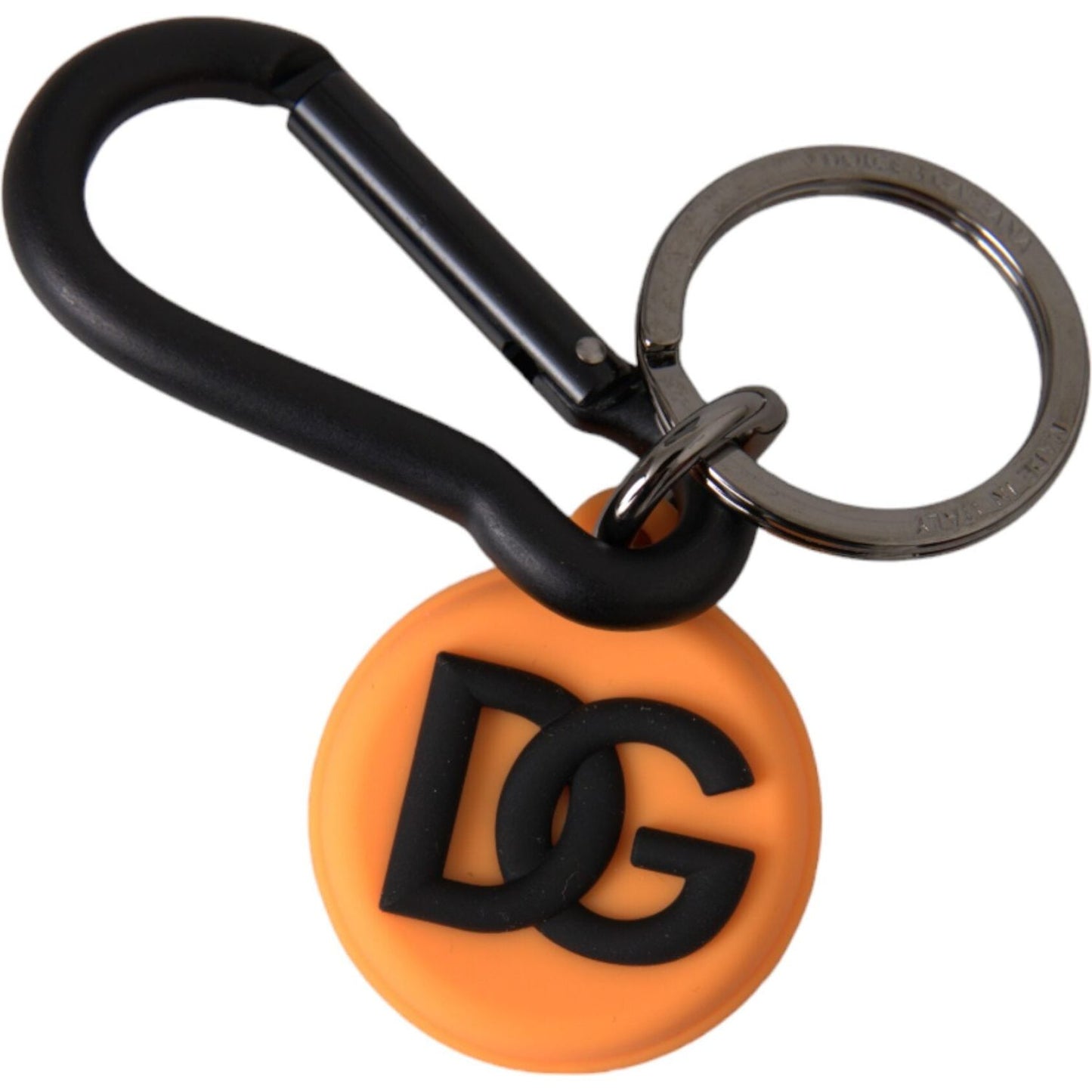 Dolce & Gabbana Orange Rubber DG Logo Round Brass Metal Keyring Keychain Dolce & Gabbana