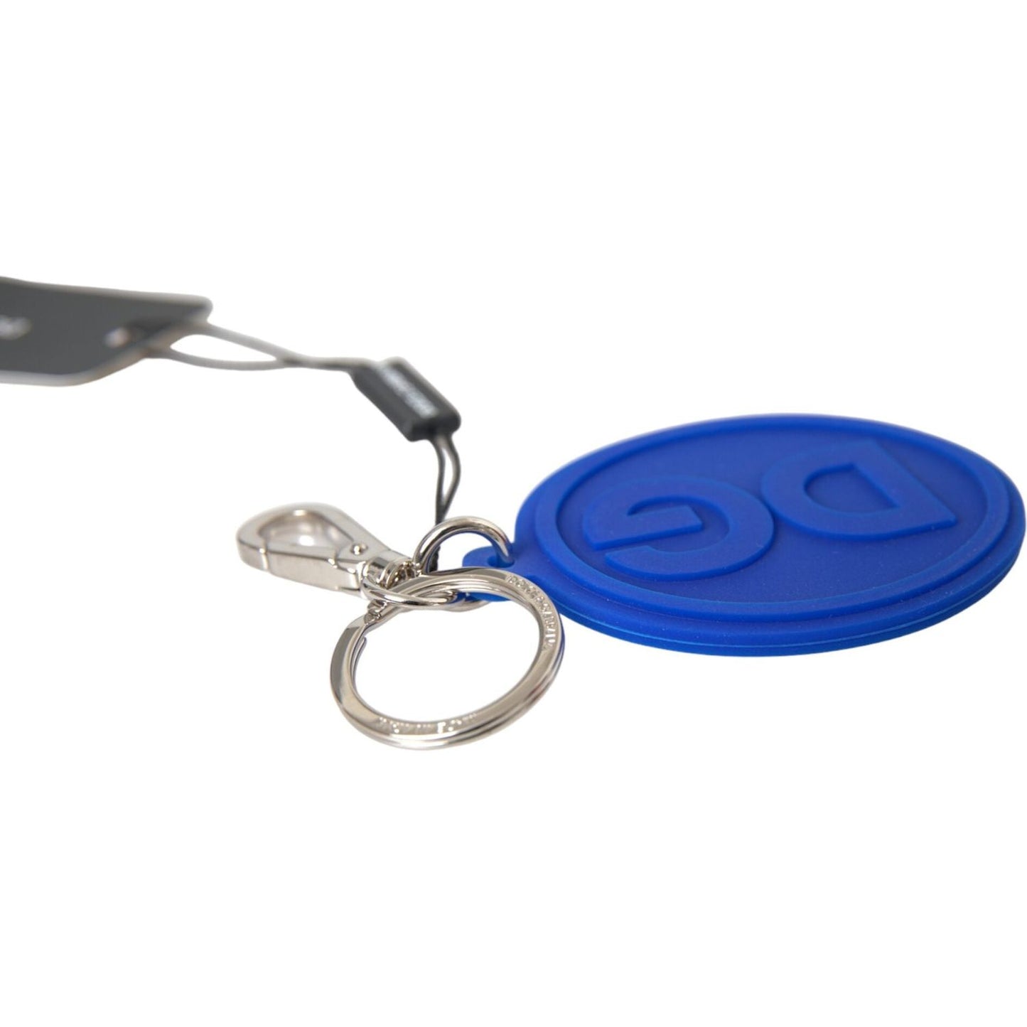 Dolce & Gabbana Blue Rubber DG Logo Silver Brass Metal Keyring Keychain Dolce & Gabbana