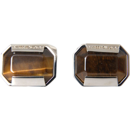 Dolce & Gabbana Silver Plated Brass Pin Crystal Cufflinks Cufflinks Dolce & Gabbana