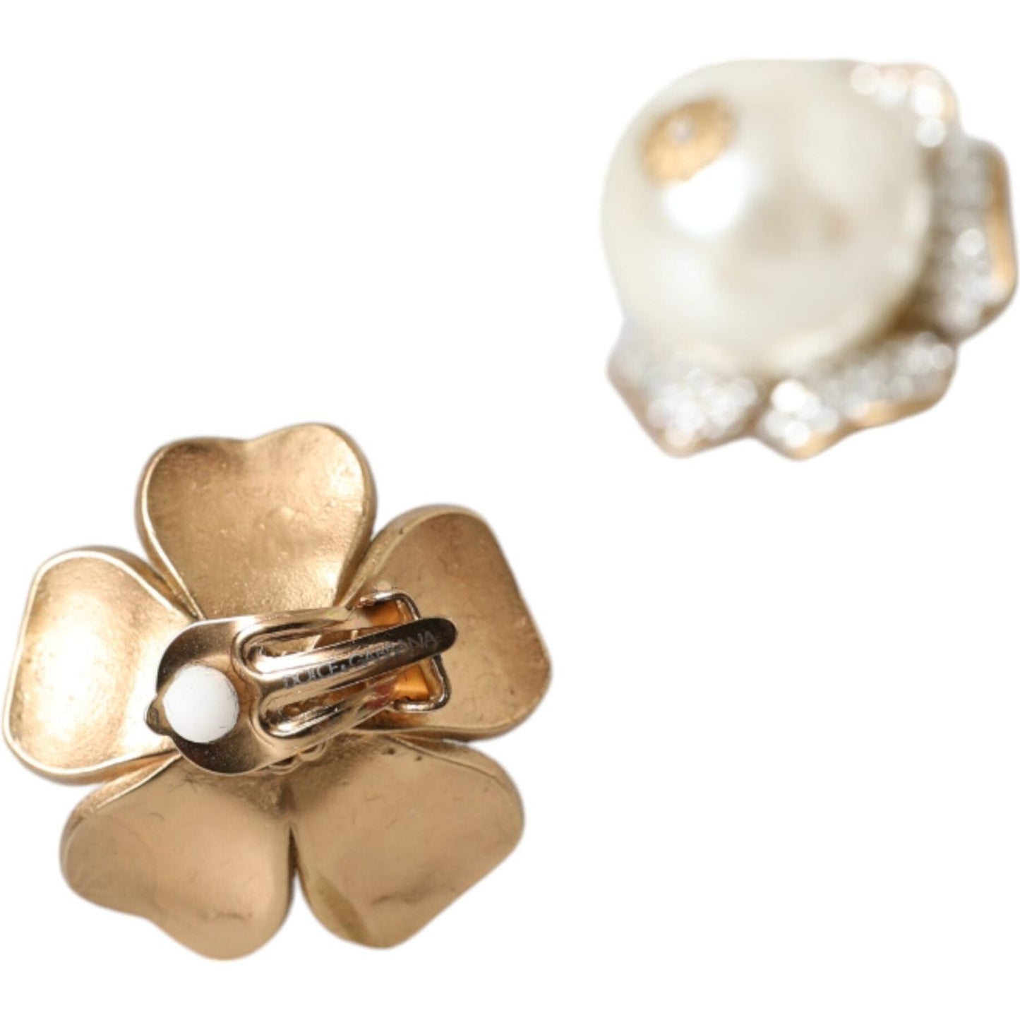 Dolce & Gabbana Gold Tone Maxi Faux Pearl Floral Clip-on Jewelry Earrings Earrings Dolce & Gabbana