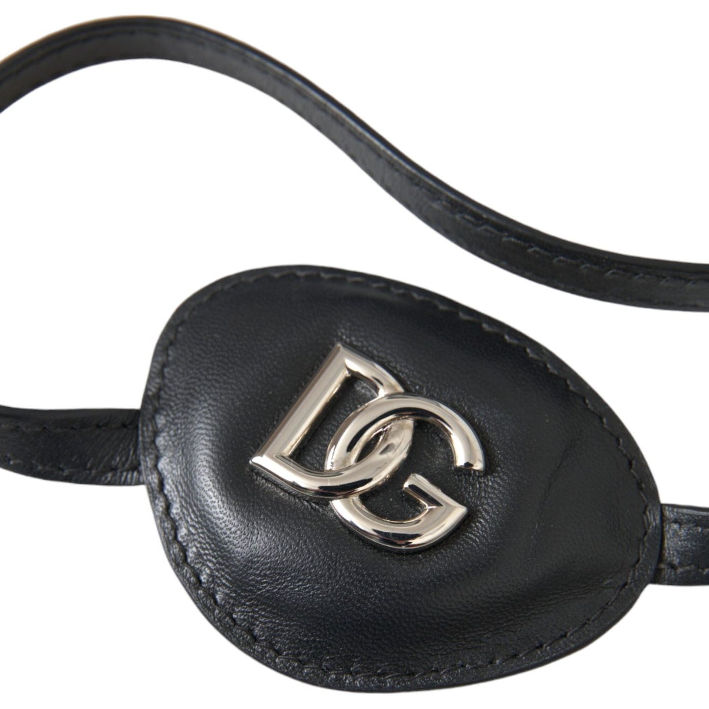 Dolce & Gabbana Black Calfskin Leather Metal DG Logo Eye Patch Dolce & Gabbana