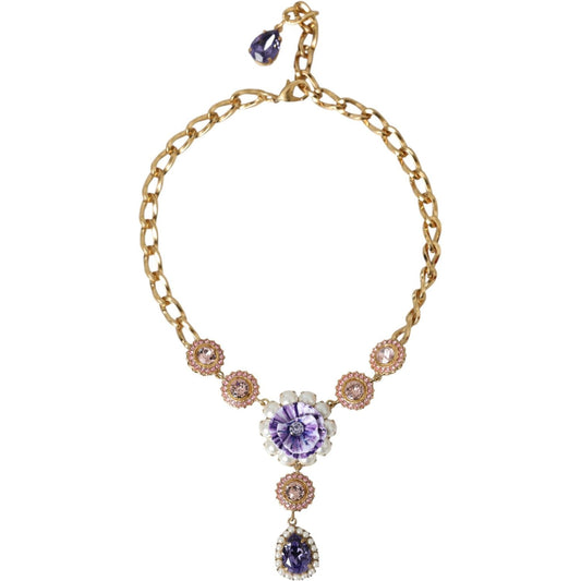 Dolce & Gabbana Gold Brass Crystal Purple Pink Pearl Pendants Necklace Necklace Dolce & Gabbana