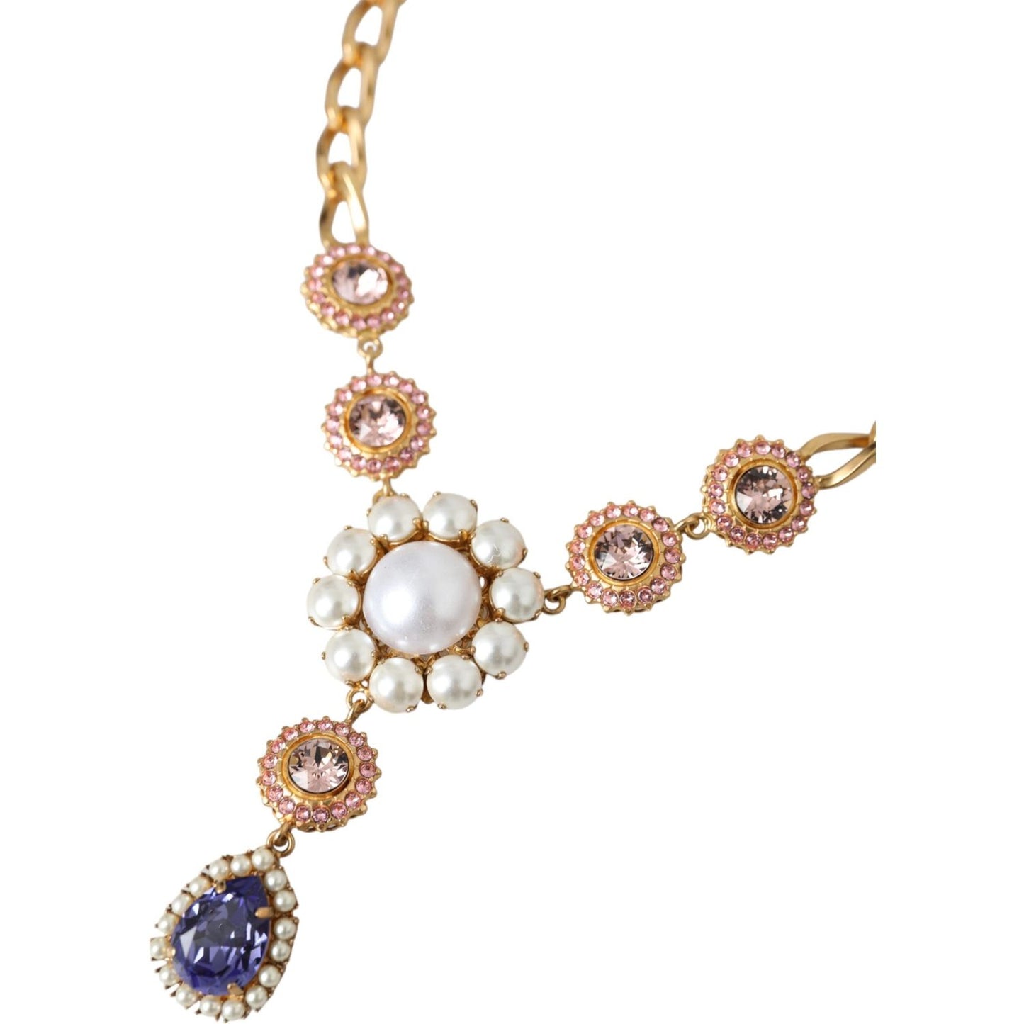 Dolce & Gabbana Gold Brass Crystal Purple Pink Pearl Pendants Necklace Necklace Dolce & Gabbana