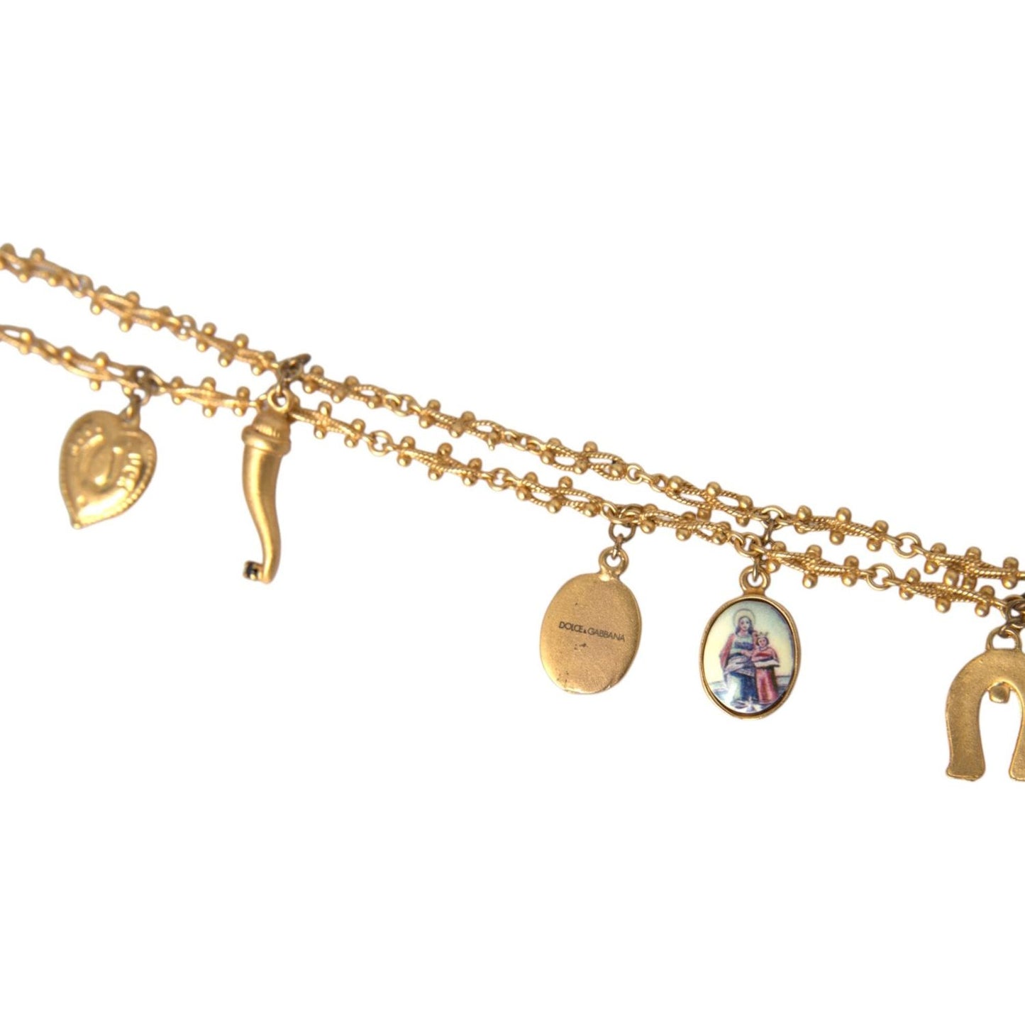 Dolce & Gabbana Gold Tone Chain Brass Charm Statement Sicily Necklace Necklace Dolce & Gabbana