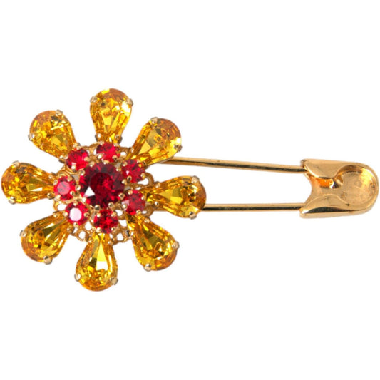 Dolce & Gabbana Gold Brass Floral Crystal Jewelry Brooch Pin Brooch Dolce & Gabbana