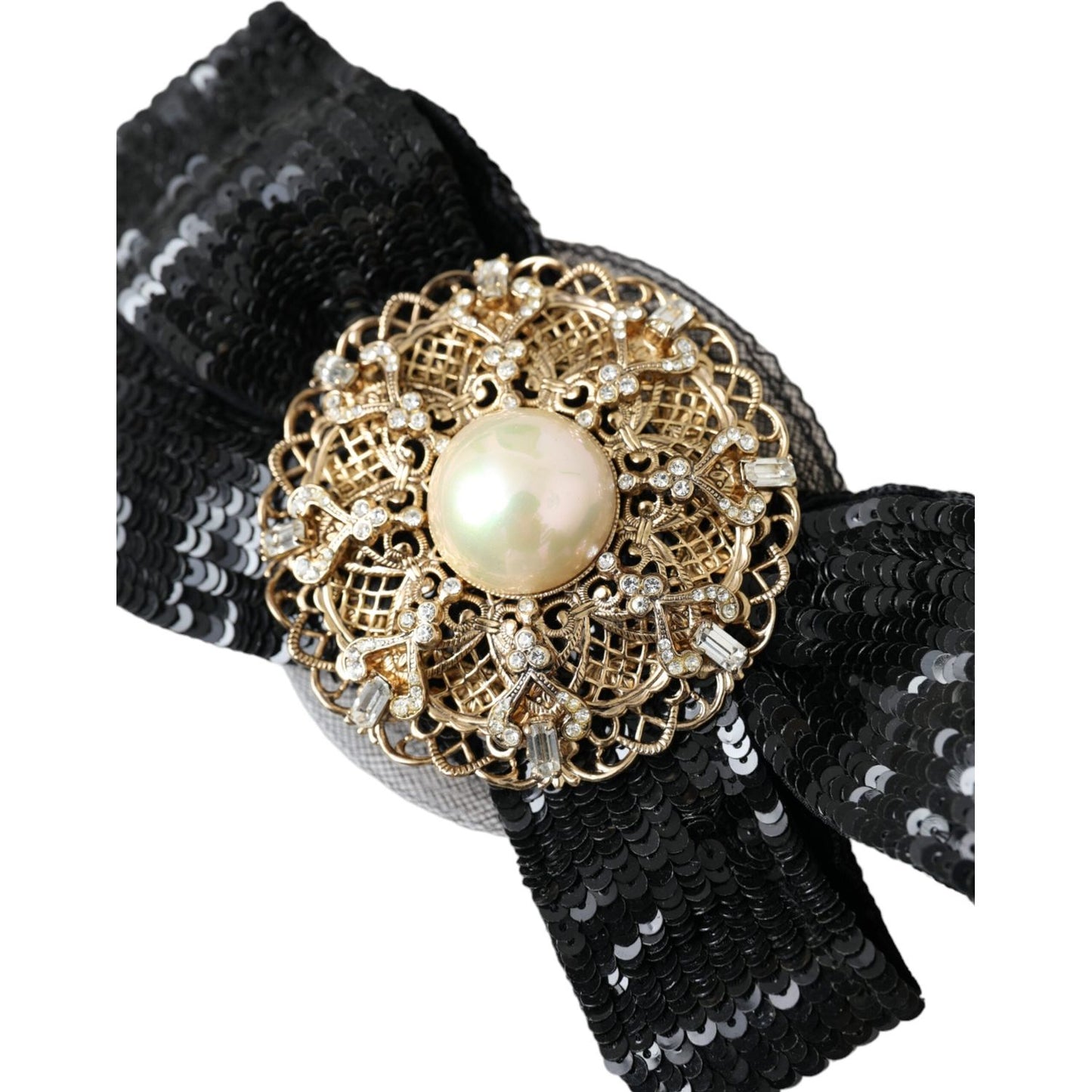 Dolce & Gabbana Black Sequin Pearl Handmade Brooch Hair Pin FASHION ACCESSORIES Dolce & Gabbana