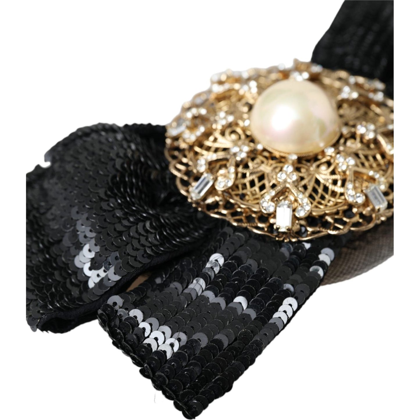 Dolce & Gabbana Black Sequin Pearl Handmade Brooch Hair Pin FASHION ACCESSORIES Dolce & Gabbana