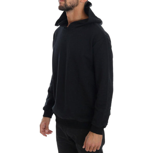 Daniele Alessandrini Elegant Black Cotton Hooded Sweater Daniele Alessandrini