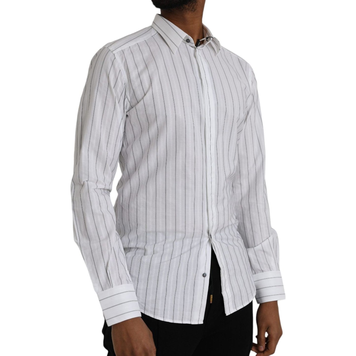 Dolce & Gabbana Black White Striped Formal Dress GOLD Shirt Dolce & Gabbana