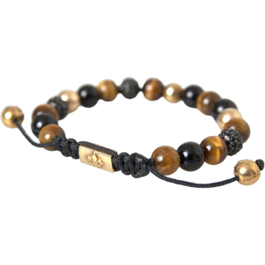 Nialaya CZ Ball Tiger Eye Stone Copper Beaded Men Bracelet Bracelet Nialaya