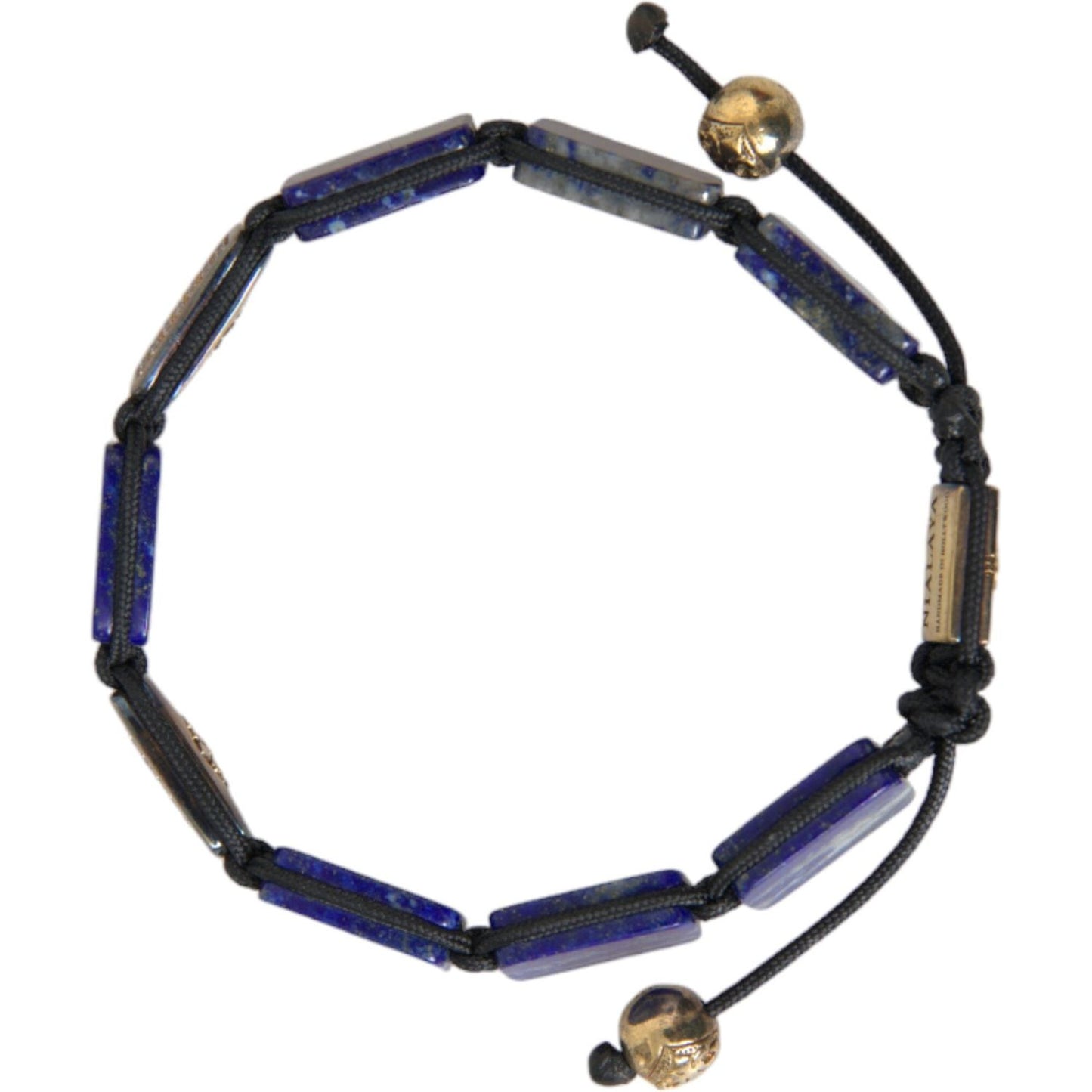 Nialaya Flat Bead Blue Lapis White CZ 925 Bracelet Mens Bracelet Nialaya