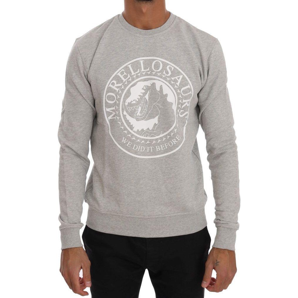Frankie Morello Gray Cotton Crewneck Pullover Sweater