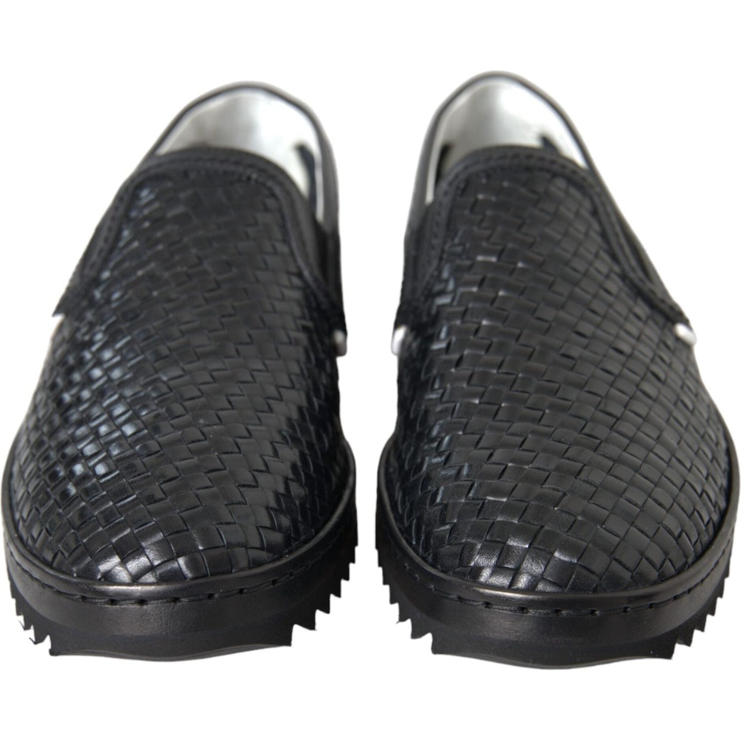 Dolce & Gabbana Black Woven Buffalo Leather Men Loafers Shoes Dolce & Gabbana