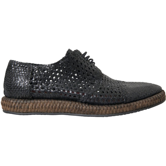 Dolce & Gabbana Black Woven Goat Leather Lace Up Derby Shoes Dolce & Gabbana