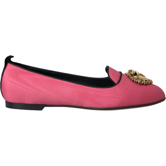 Dolce & Gabbana Pink Velvet Slip On Loafers Flats Shoes Dolce & Gabbana