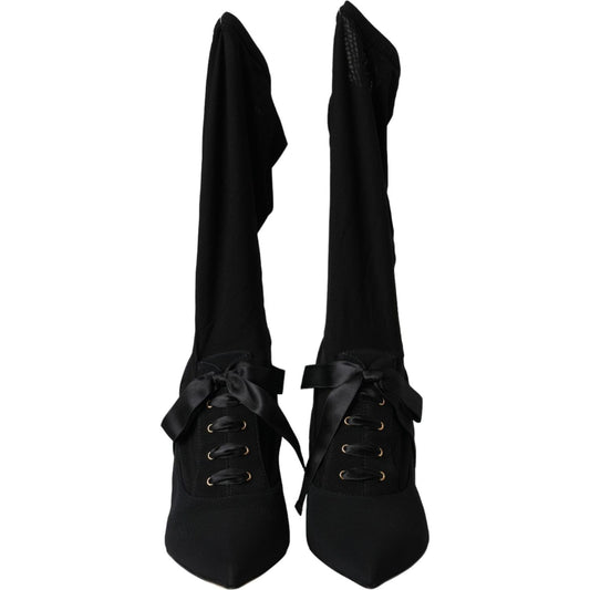 Dolce & Gabbana Black Stiletto Heels Mid Calf Boots Shoes Dolce & Gabbana