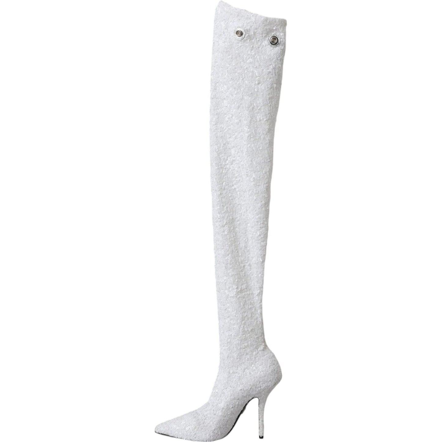 Dolce & Gabbana White Heels Stiletto Knee High Boots Shoes Dolce & Gabbana