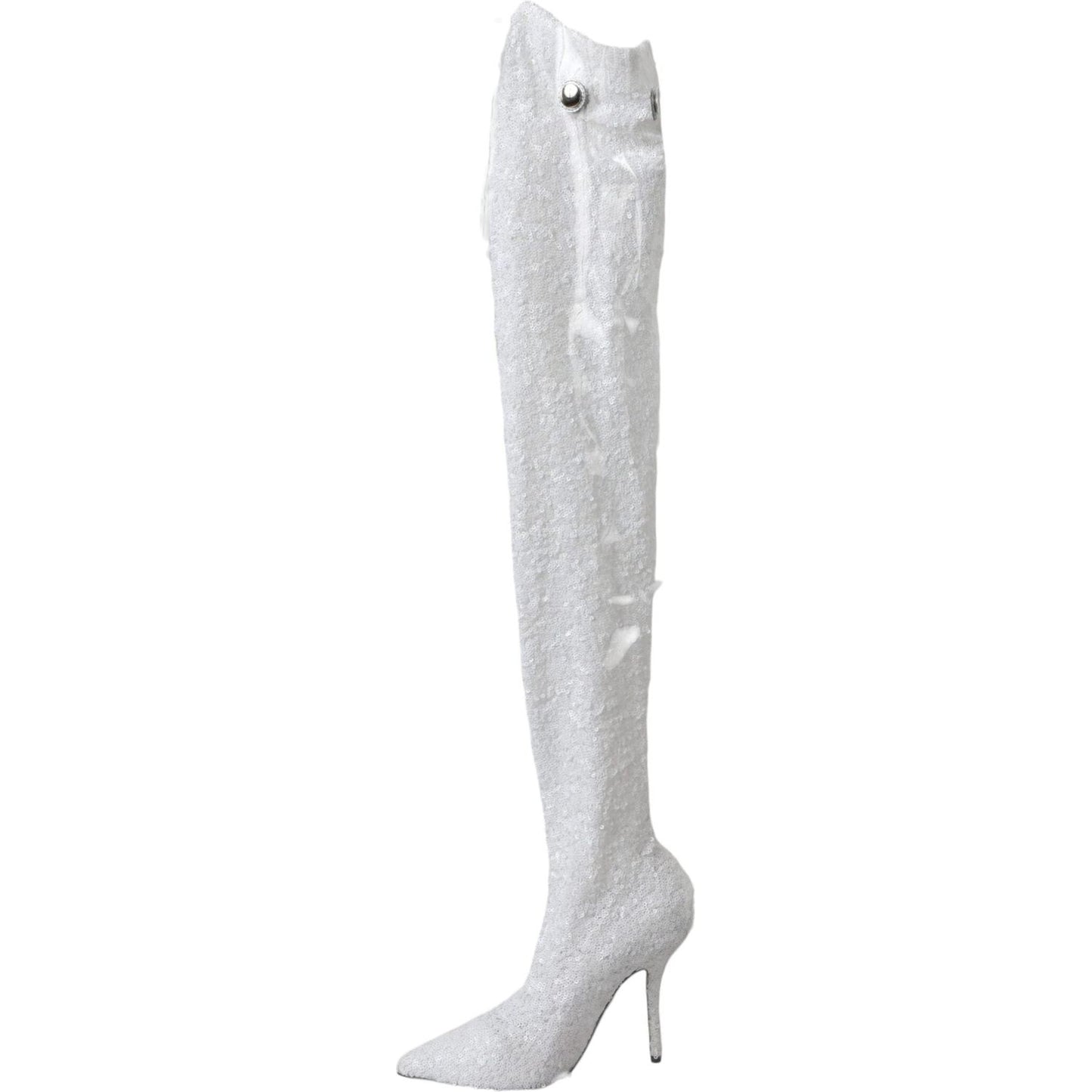 Dolce & Gabbana White Heels Stiletto Knee High Boots Shoes Dolce & Gabbana