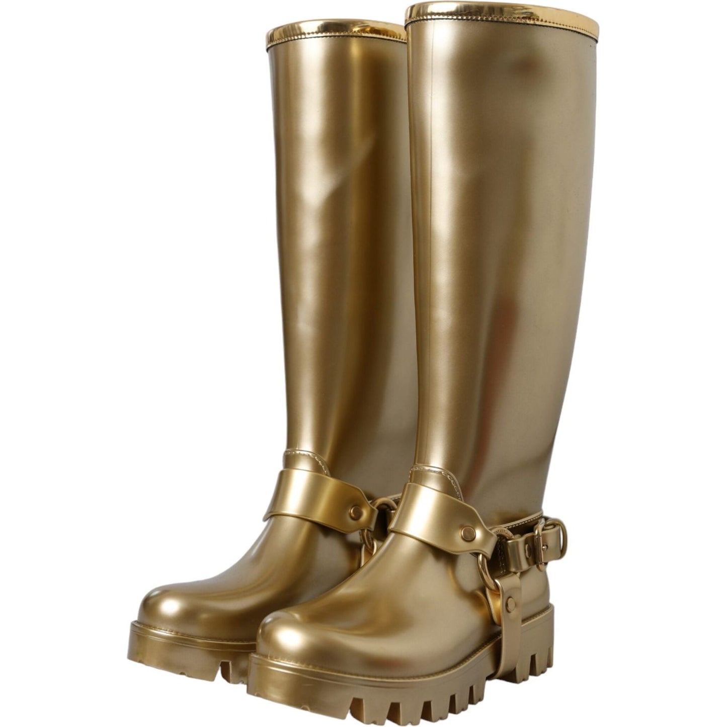 Dolce & Gabbana Metallic Gold Rubber PVC Rain Boots Shoes Dolce & Gabbana