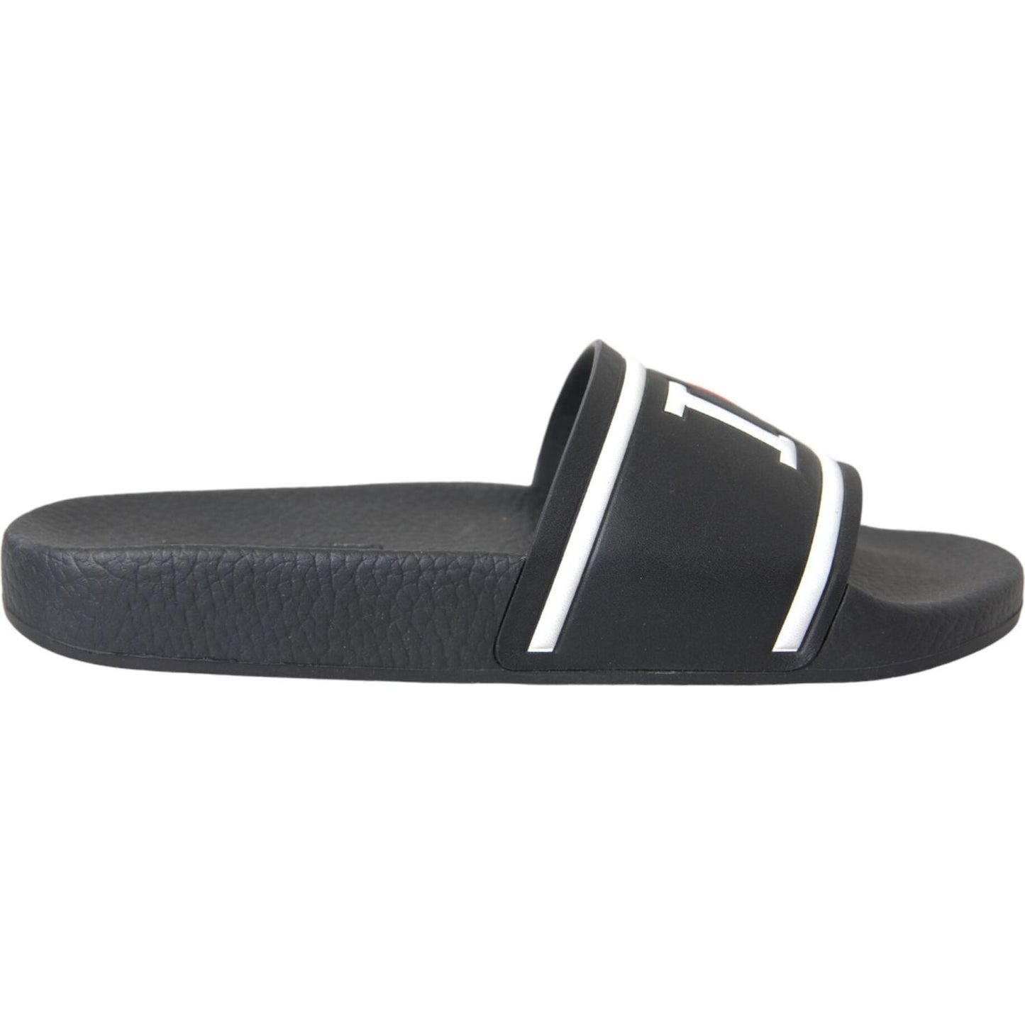 Dolce & Gabbana Black Leather I Love D&G Sandals Slides Shoes Dolce & Gabbana