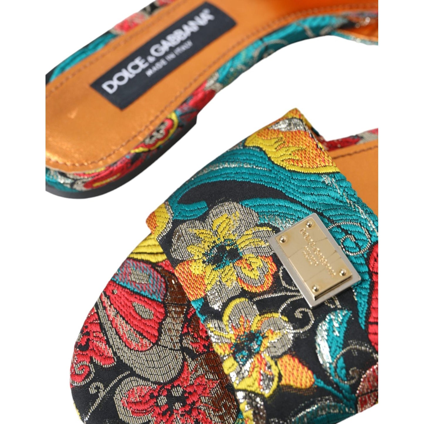 Dolce & Gabbana Multicolor Floral Brocade Logo Flats Sandals Shoes Dolce & Gabbana