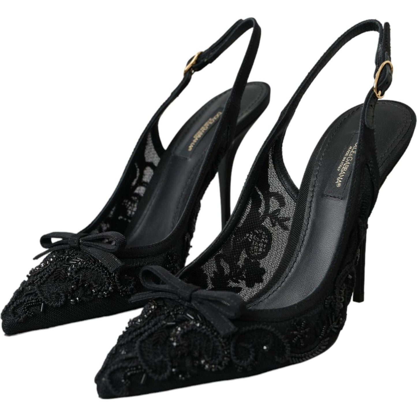 Dolce & Gabbana Black Tulle Ricamo Heels Slingbacks Shoes Dolce & Gabbana