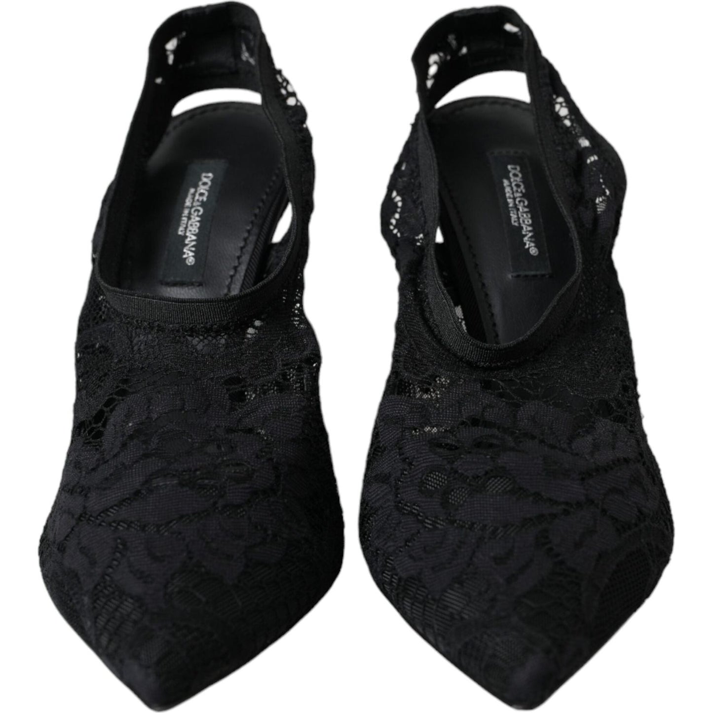 Dolce & Gabbana Black Lace Stretch Heels Slingbacks Shoes Dolce & Gabbana