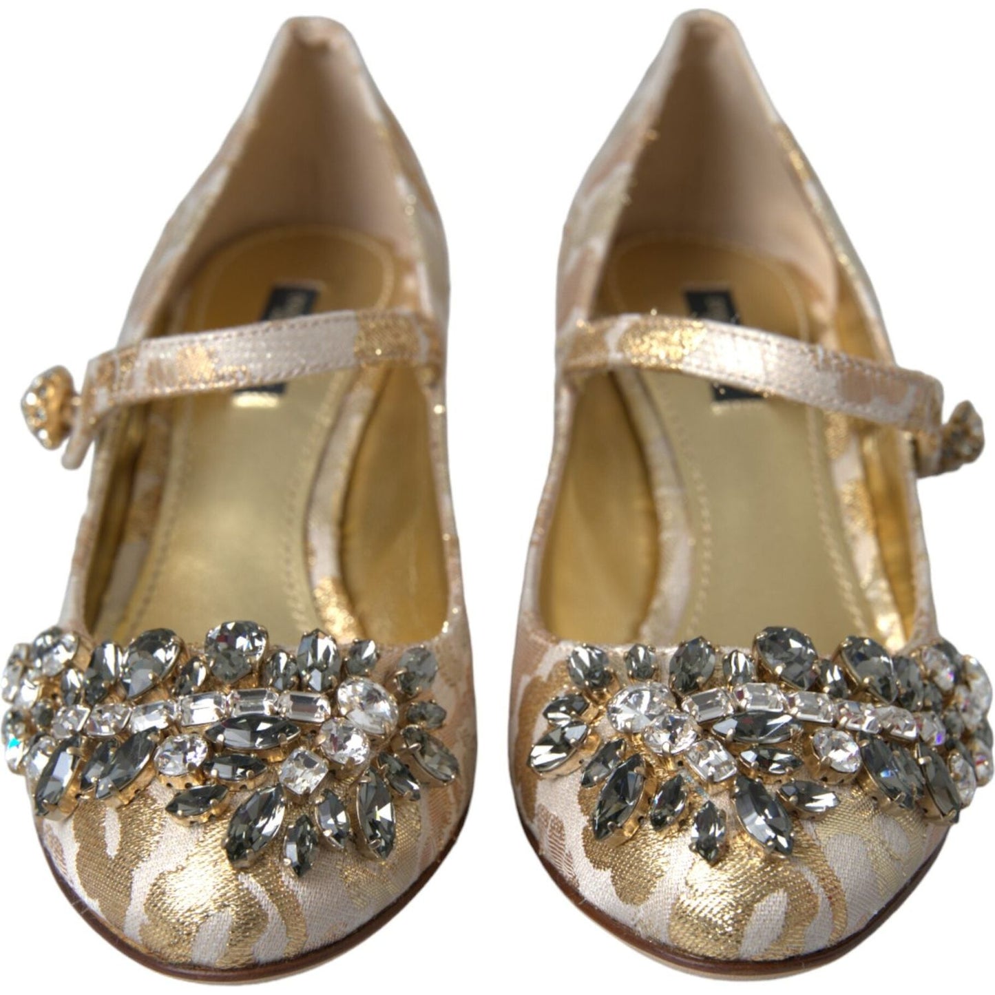 Dolce & Gabbana Gold Jacquard Crystal Mary Janes Pumps Shoes Dolce & Gabbana