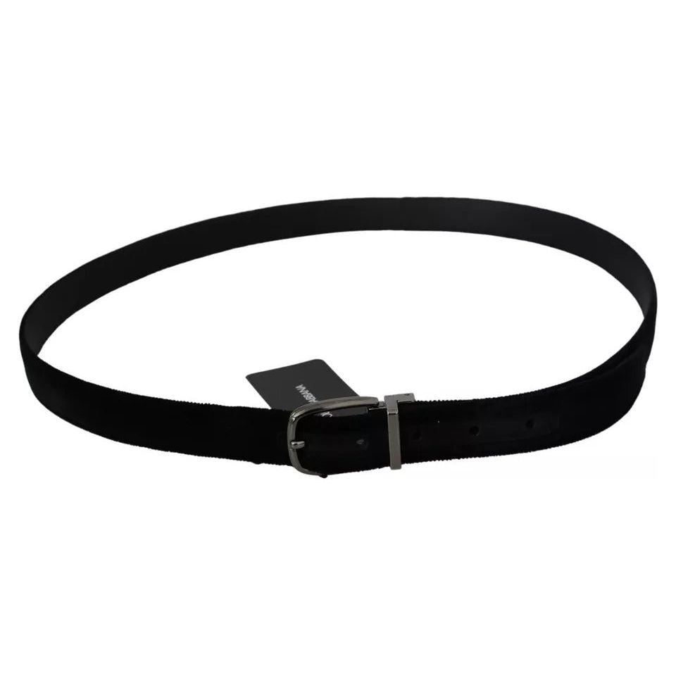 Dolce & Gabbana Black Velvet Silver Tone Metal Buckle Men Belt Dolce & Gabbana