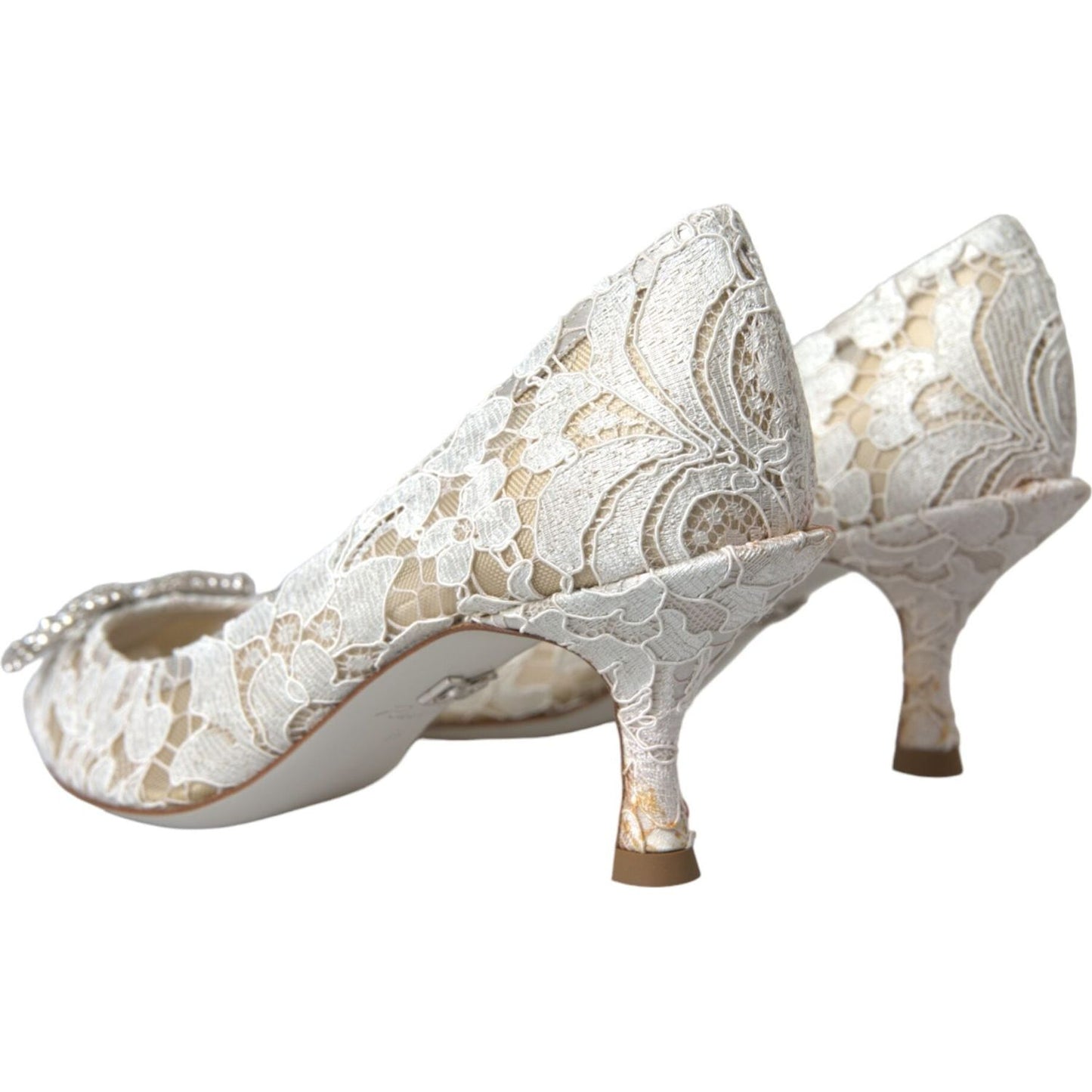 Dolce & Gabbana White Floral Lace DG Crystal Pumps Shoes Dolce & Gabbana