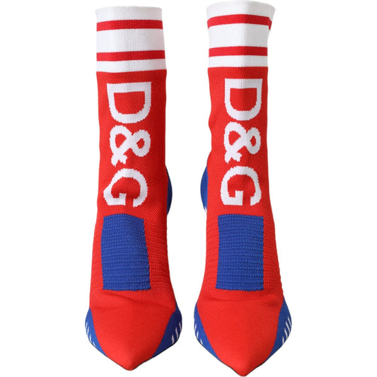 Dolce & Gabbana Red Blue Stretch Sock Style Ankle Boots Logo Shoes Dolce & Gabbana