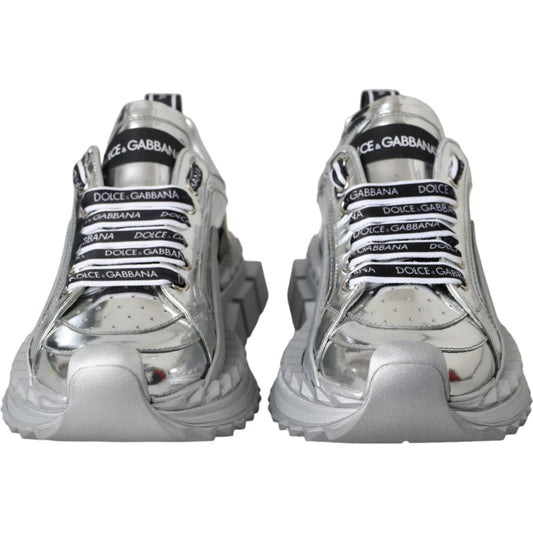 Dolce & Gabbana Silver Leather Super Queen Sneakers Shoes Dolce & Gabbana