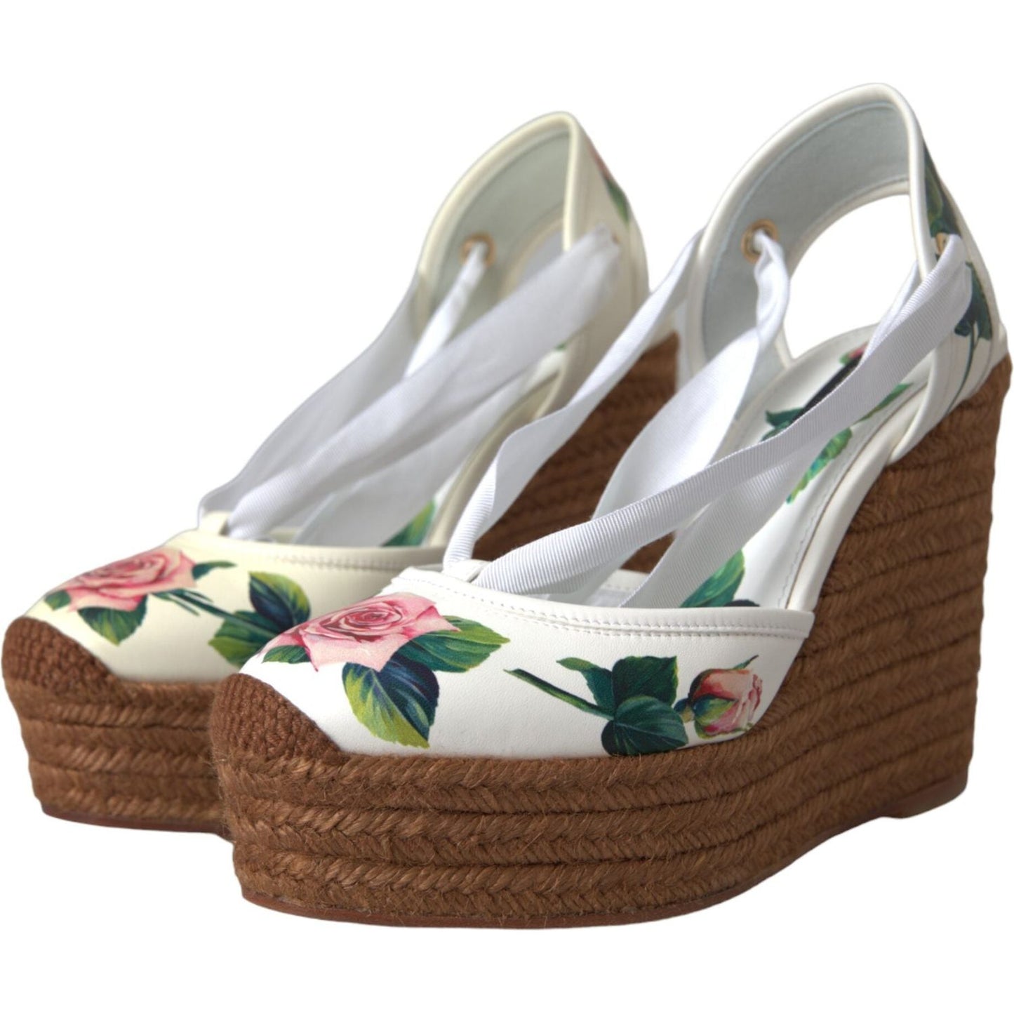 Dolce & Gabbana White Floral Wedge Heels Sandals Shoes Dolce & Gabbana