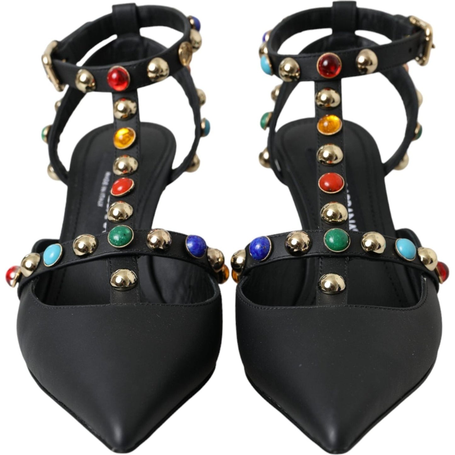 Dolce & Gabbana Black Leather Embellished Heels Sandal Shoes Dolce & Gabbana