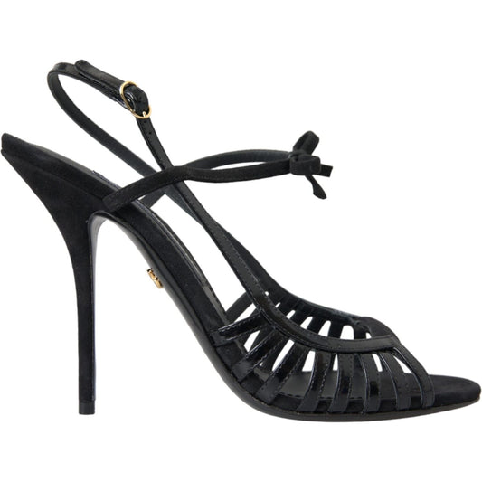 Dolce & Gabbana Black Sandals Stilettos Suede Strap Shoes Dolce & Gabbana