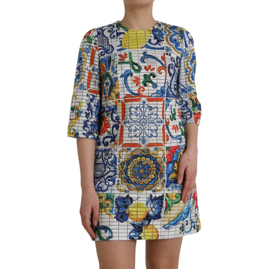 Dolce & Gabbana Multicolor Majolica 3/4 Sleeves Shift Dress Dolce & Gabbana