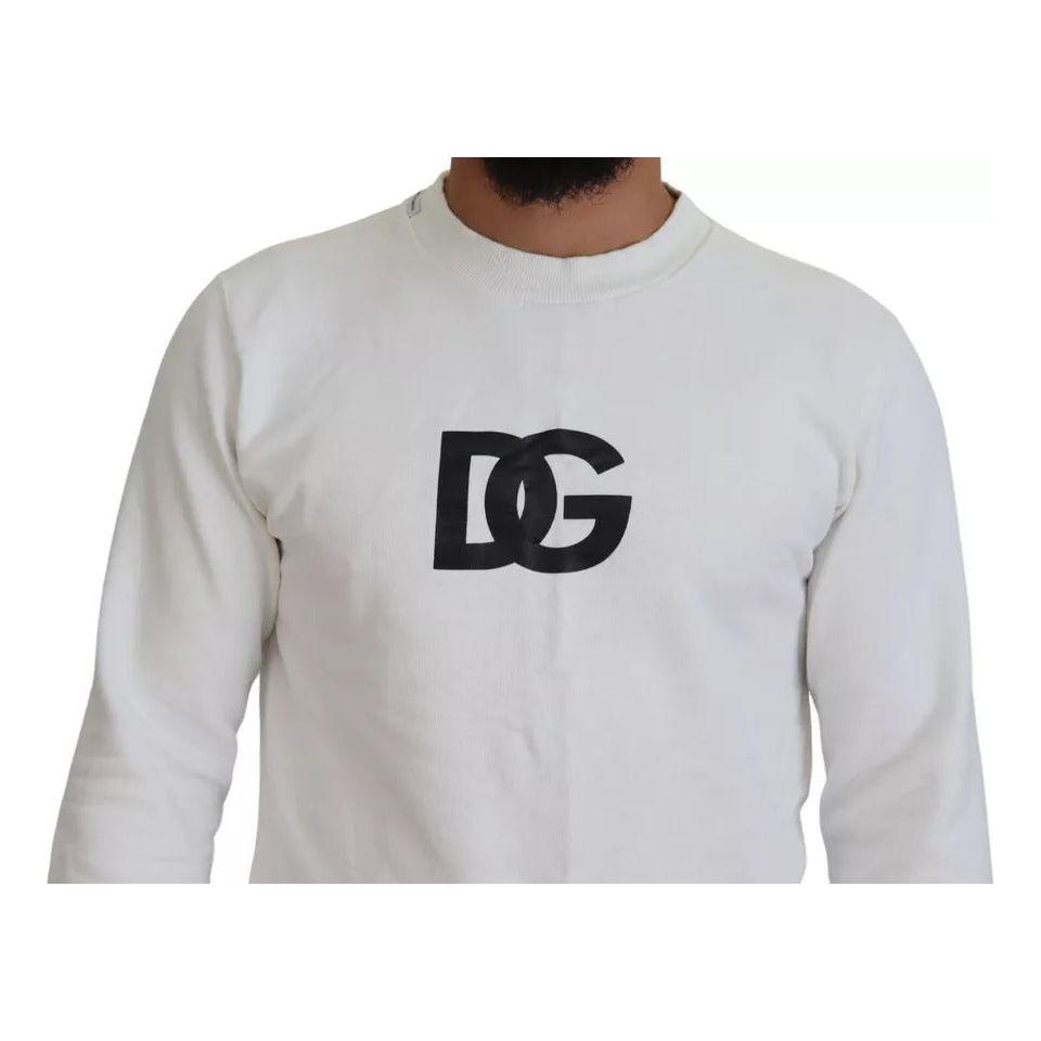 Dolce & Gabbana White Logo Cotton Crew Neck Pullover Sweater Dolce & Gabbana