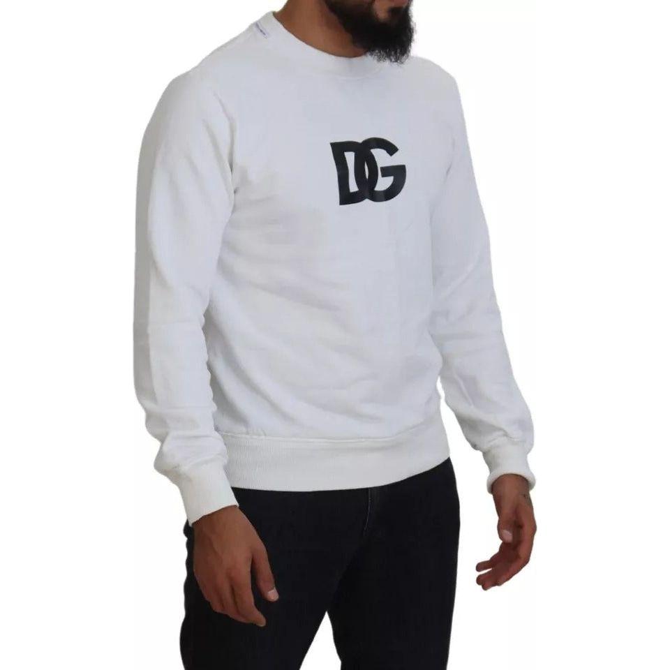 Dolce & Gabbana White Logo Cotton Crew Neck Pullover Sweater Dolce & Gabbana