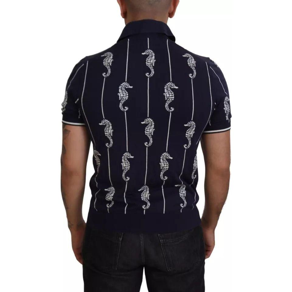 Dolce & Gabbana Dark Blue Sea Horse Collared Polo T-shirt Dolce & Gabbana